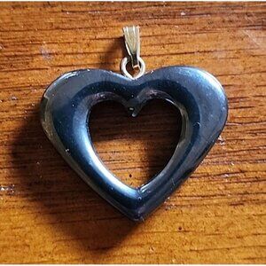 Hematite-look Pendant Open Shimmery Black Heart Charm